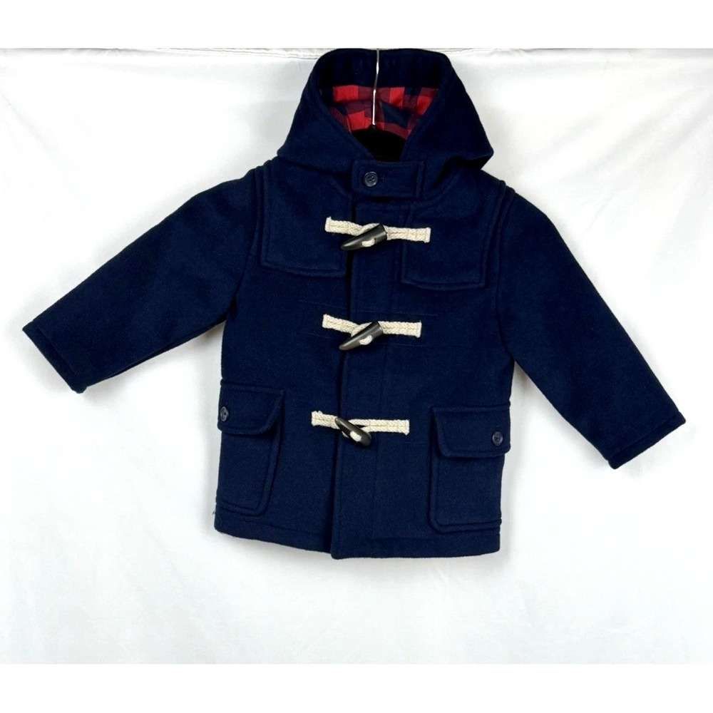 Baby Gap Navy Blue Fleece Duffle Coat Toddler Boy 2T Toggle Button Hooded Jacket